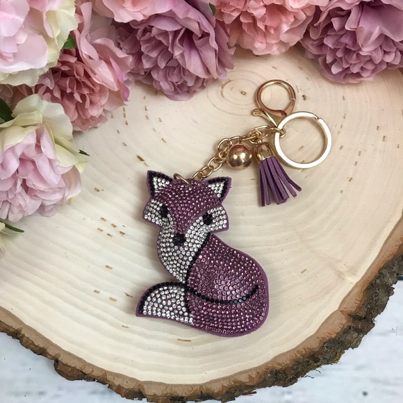 Purple & SilverRhinestone Fox Keychain with Tassel Charm - Picture 2 of 6